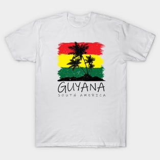 Guyana National Colors with Palm Silhouette T-Shirt